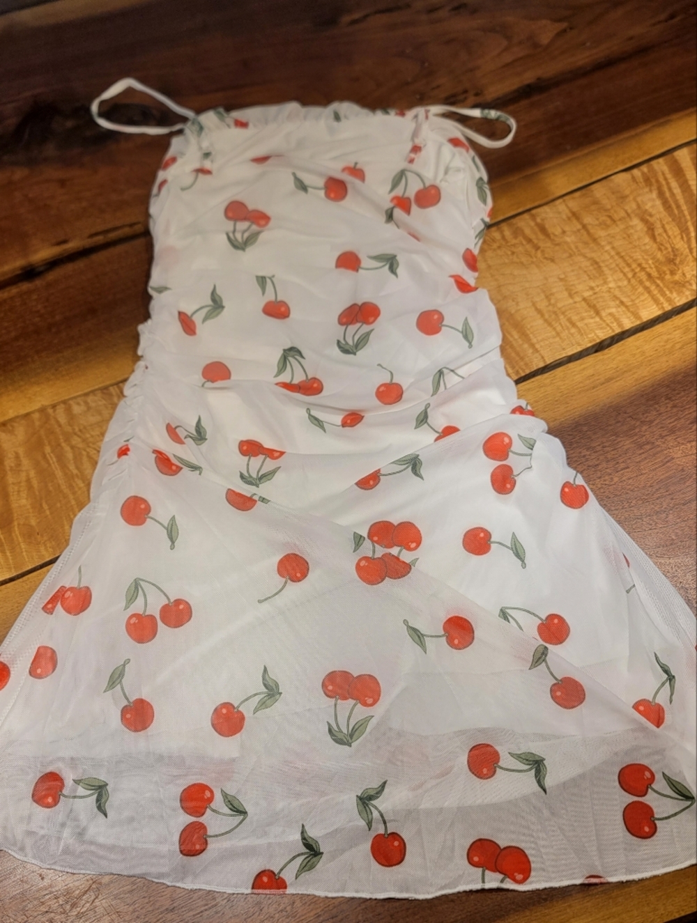 White Cherry Print Overlay Mini Dress Size Small - Picture 8 of 8